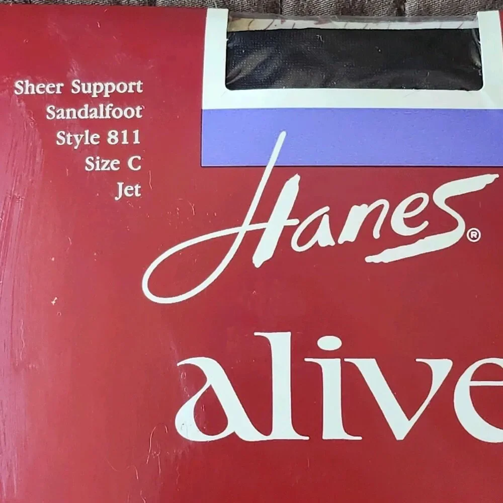 Vtg Hanes ALIVE  Support Pantyhose Jet Black Sandalfoot Sz C Style 811